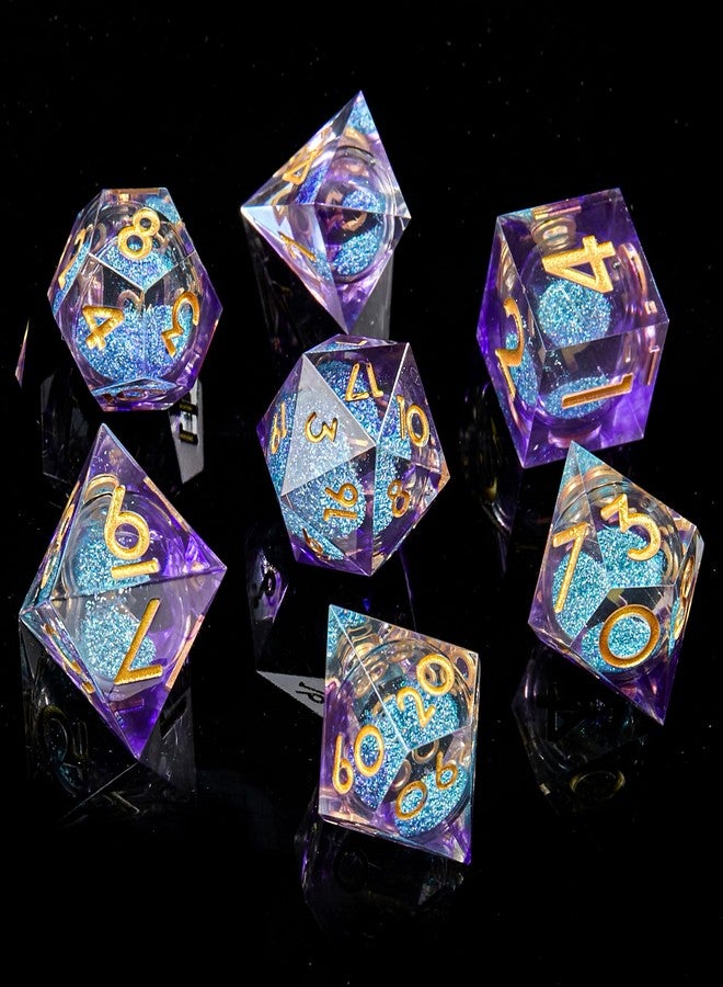 FugaCity DND Dice Set, Liquid Core Handmade Sharp Edge 7 Piece Resin Dungeons and Dragons Polyhedral Dice Set with Gift Case for RPG MTG Table Games - Image 1